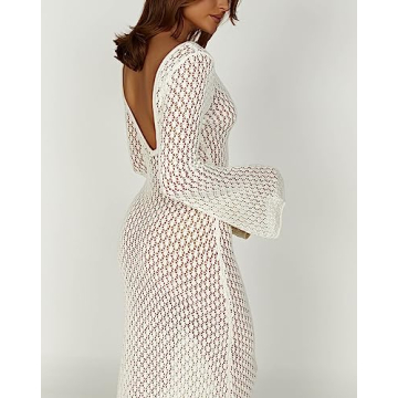 Chic Women See Through Knit Long Dress Maxi Beach Cover-Up