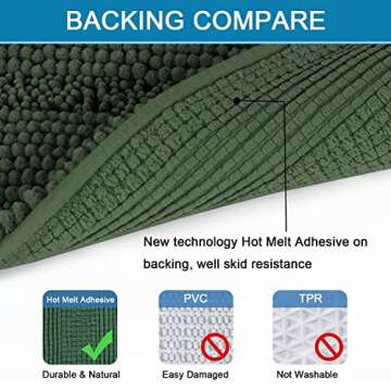 H.VERSAILTEX Bathroom Rugs Bath Rugs for Bathroom Non Slip Bath Mats Extra Thick Chenille Striped Rug 17" x 24" Absorbent Soft Shaggy Washable Dry Fast Bath Mats for Bathroom Floor - Bronze Green