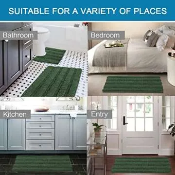 H.VERSAILTEX Bathroom Rugs Bath Rugs for Bathroom Non Slip Bath Mats Extra Thick Chenille Striped Rug 17" x 24" Absorbent Soft Shaggy Washable Dry Fast Bath Mats for Bathroom Floor - Bronze Green