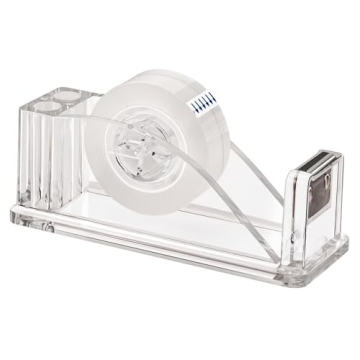JEFURE Transparent Acrylic Tape Dispenser, Non-Skid Tape Cutter Holder Fits Standard Tape Rolls, Cle...