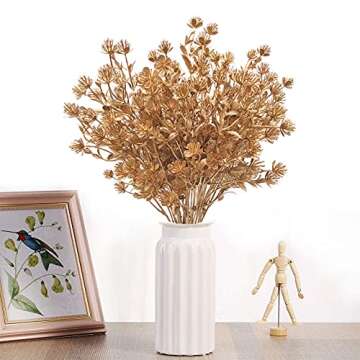 MASUMARK SM Artificial Flowers Golden Baby Breath Gypsophila, Fake Plant Bush Grass Decoration Fern Bushes Faux Shrubs Greenery Indoor Outside Planter Filler Festival Home Garden Decor Gold 4 Pack