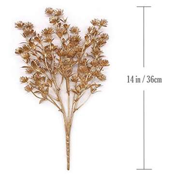 MASUMARK SM Artificial Flowers Golden Baby Breath Gypsophila, Fake Plant Bush Grass Decoration Fern Bushes Faux Shrubs Greenery Indoor Outside Planter Filler Festival Home Garden Decor Gold 4 Pack
