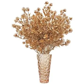 MASUMARK SM Artificial Flowers Golden Baby Breath Gypsophila, Fake Plant Bush Grass Decoration Fern Bushes Faux Shrubs Greenery Indoor Outside Planter Filler Festival Home Garden Decor Gold 4 Pack