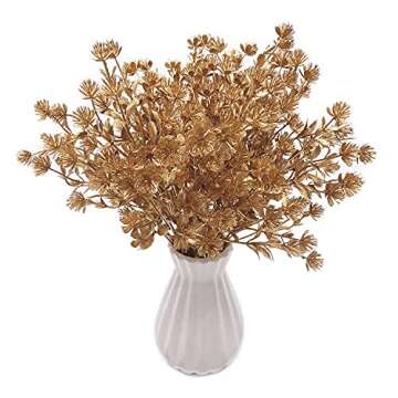 MASUMARK SM Artificial Flowers Golden Baby Breath Gypsophila, Fake Plant Bush Grass Decoration Fern Bushes Faux Shrubs Greenery Indoor Outside Planter Filler Festival Home Garden Decor Gold 4 Pack
