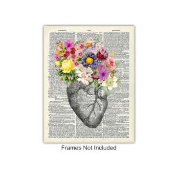Medical Dictionary Art Set - 8x10 Vintage Anatomical Posters - Floral Wall Decor for Doctors Office, Clinic, Med Student Dorm - Shabby Chic Gift for Nurses, Physicians Assistant, PA - Unframed Photos