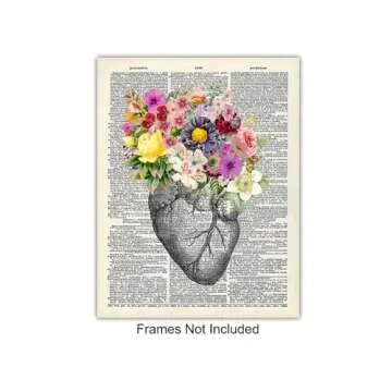 Medical Dictionary Art Set - 8x10 Vintage Anatomical Posters - Floral Wall Decor for Doctors Office, Clinic, Med Student Dorm - Shabby Chic Gift for Nurses, Physicians Assistant, PA - Unframed Photos