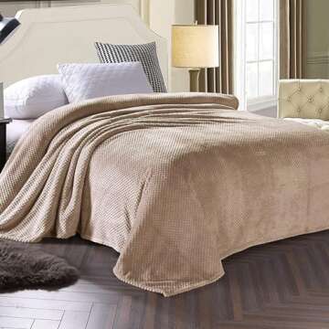 Exclusivo Mezcla Fleece Bed Blanket King Size, Super Soft and Warm Blankets for Couch, Sofa and Bed Waffle Textured, Cozy, Fuzzy and Lightweight (Camel, 90x104 Inches)