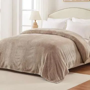 Exclusivo Mezcla Fleece Bed Blanket King Size, Super Soft and Warm Blankets for Couch, Sofa and Bed Waffle Textured, Cozy, Fuzzy and Lightweight (Camel, 90x104 Inches)