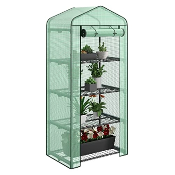 4 Tier Mini Greenhouse Indoor Outdoor with PE Cover and Roll-Up Zipper Door, Portable Waterproof Clo...