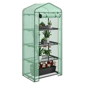 4 Tier Mini Greenhouse Indoor Outdoor with PE Cover and Roll-Up Zipper Door, Portable Waterproof Clo...
