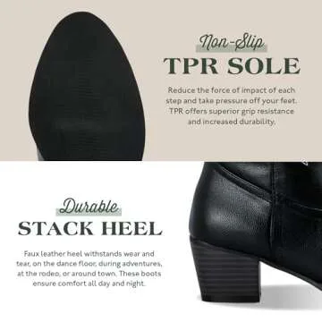 Canyon Trails Women's Rodeo Boots - Classic Western Booties for Women & Teen Girls, Black, Mid-Calf, Faux Leather, Memory Foam Insole, Cowboy Boots