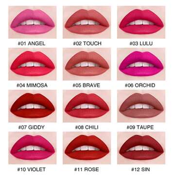 LAMUSELAND Wholesale 12Pcs Travel Suit Waterproof Long Lasting Matte Lip Gloss Sample Size Liquid Lipstick Makeup Set