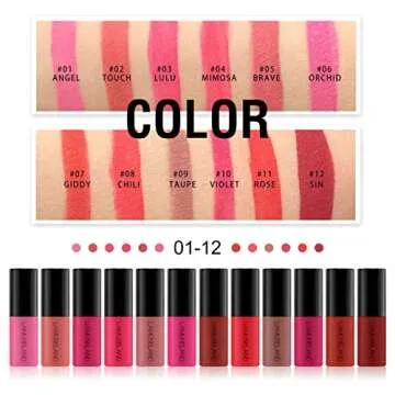 LAMUSELAND Wholesale 12Pcs Travel Suit Waterproof Long Lasting Matte Lip Gloss Sample Size Liquid Lipstick Makeup Set