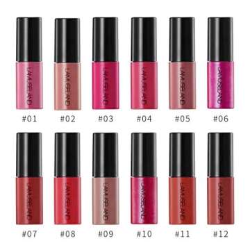 LAMUSELAND Wholesale 12Pcs Travel Suit Waterproof Long Lasting Matte Lip Gloss Sample Size Liquid Lipstick Makeup Set