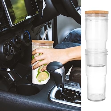 Moretoes 4pcs Glass Cups with Bamboo Lids & Straws