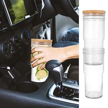 Moretoes 4pcs Glass Cups with Bamboo Lids & Straws