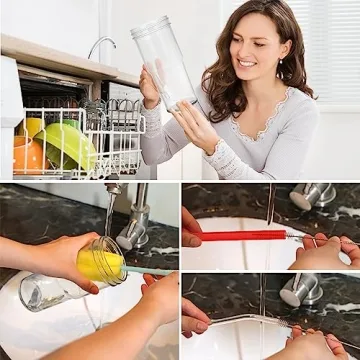 Moretoes 4pcs Glass Cups with Bamboo Lids & Straws