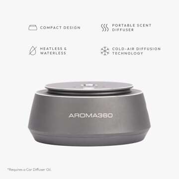 Aroma360 Smart Car Diffuser - Smart Aromatherapy Diffuser for Cars - Portable Air Diffuser - Air Freshener Diffuser for Car That Detects When Car is On - Smart Car Accessories - Silver