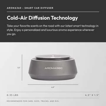 Aroma360 Smart Car Diffuser - Smart Aromatherapy Diffuser for Cars - Portable Air Diffuser - Air Freshener Diffuser for Car That Detects When Car is On - Smart Car Accessories - Silver