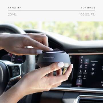 Aroma360 Smart Car Diffuser - Smart Aromatherapy Diffuser for Cars - Portable Air Diffuser - Air Freshener Diffuser for Car That Detects When Car is On - Smart Car Accessories - Silver