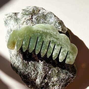 Ginger Chi Jade Comb for Head Massage Natural Guasha Stone Scraping Hair Comb Scalp Care Massage Tool SPA Acupuncture Relaxation Therapy Trigger Point Treatment