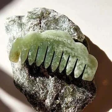 Ginger Chi Jade Comb for Head Massage Natural Guasha Stone Scraping Hair Comb Scalp Care Massage Tool SPA Acupuncture Relaxation Therapy Trigger Point Treatment