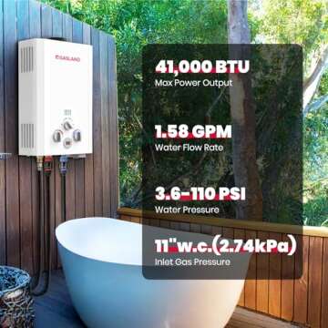 Tankless Water Heater, GASLAND BE158 1.58GPM 6L Outdoor Portable Gas Water Heater, Propane Water Heater, Overheating Protection, Easy to Install, Use for RV Cabin Barn Camping Boat, White