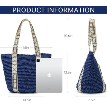 Large Beach Straw Bags For Women: Blue Tote Handbags Shoulder Purse With ColorBlock Design For Summer Vacation