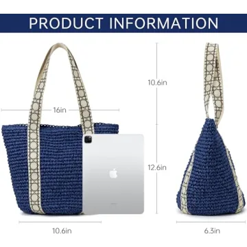 Large Beach Straw Bags For Women: Blue Tote Handbags Shoulder Purse With ColorBlock Design For Summer Vacation