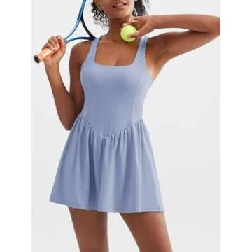 Sexyasasii Women Tennis Dress with Built in Shorts and Bra Sleeveless Casual Backless Golf Dress Athletic Dresses with Pockets Light Blue