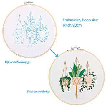 Kissbuty Embroidery Starter Kit with 3 Pcs Fabric & Patterns, Bamboo Hoop, Color Threads Tools (Plants Flowers)