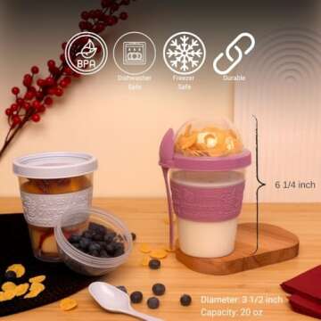 Salda 4 Pack 20 oz Breakfast On the Go Cups, Take and Go Yogurt Cup with Topping Cereal Cup with spo...