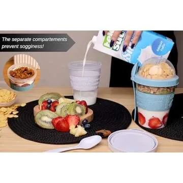 Salda 4 Pack 20 oz Breakfast On the Go Cups, Take and Go Yogurt Cup with Topping Cereal Cup with spoon, Overnight Oats or Oatmeal Container Jar, Colorful Set of 4