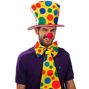 Funny Clown Costume Set - Hat, Jumbo Tie & Nose