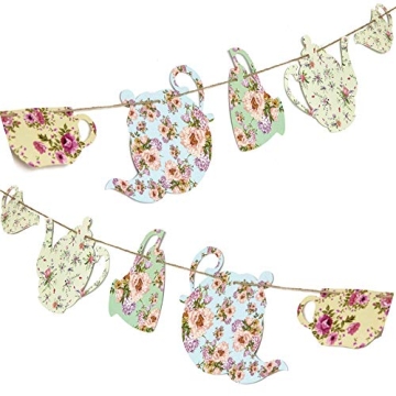 Vintage Tea Party Decoration Banner with Pre-Strung Cups