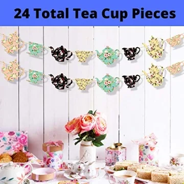 Vintage Tea Party Decoration Banner with Pre-Strung Cups