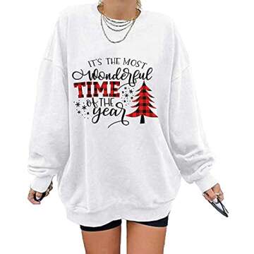 Women's Oversized Sweatshirt Its The Most Wonderful Time of The Year Christmas Crewneck Long Sleeve Casual Loose Pullover Tops