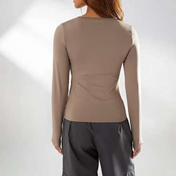 Y2K Long Sleeve Top for Women Fairy Grunge Tee Shirt Fashion Solid Slim Fit Blouse Tops(F-Brown,S)