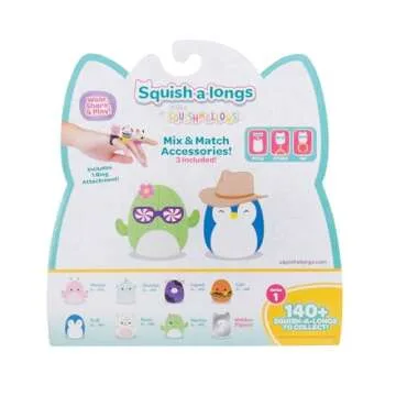 Squish-a-longs 8 Pack - Series 1, Style 1 - (8) 1” Mini-Squish with 2 Accessories, Ring, and Collector’s Guide - Collect, Trade, & Play