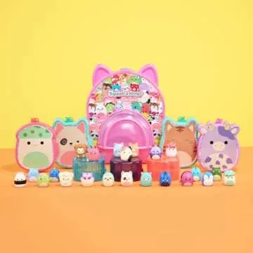 Squish-a-longs 8 Pack - Series 1, Style 1 - (8) 1” Mini-Squish with 2 Accessories, Ring, and Collector’s Guide - Collect, Trade, & Play