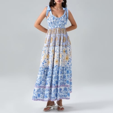 Women Summer Boho Dress Flowy Floral Maxi Sundress