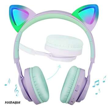 Riwbox Kids Wireless Headphones, CT-7S Cat Ear Bluetooth, 85dB Volume Limiting, LED Light Up Over Ea...