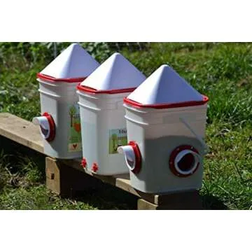 RentACoop 20lb BPA-Free Chicken Feeder with Large Ports - Includes Lid, Anti-Roost Cone, Ports, Rain Hoods - Suitable for Chickens - Corner Placement