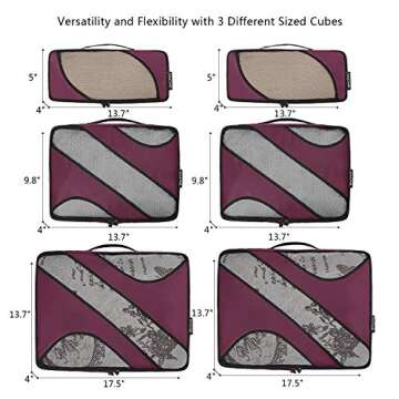 BAGAIL 6 Set Packing Cubes - Efficient Travel Organizers in Burgundy