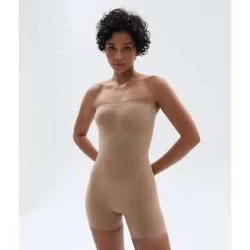 SHAPERX Strapless Shortie Bodysuit for Women Tummy Control Shapewear Seamless Sculpt Body Shaper with Removable Straps,SZ5217-Sienna-S/M