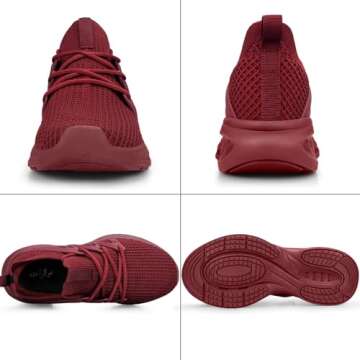 Pujcs Men's Running Shoes Breathable Non Slip Work Shoes Lightweight Slip on Walking Sneakers Athletic Tennis Gym Shoes Dark Red 11