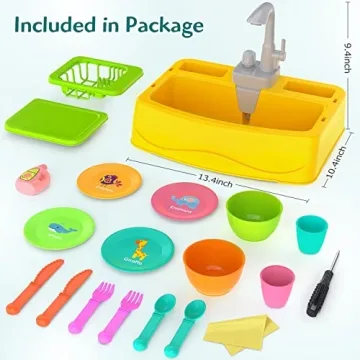 KINDIARY Play Kitchen Sink Toy with Running Water for Kids