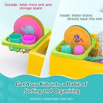 KINDIARY Play Kitchen Sink Toy with Running Water for Kids