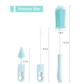 3 in 1 Baby Bottle Brush Cleaning Set, 13.4" Long Handle Bottle Brush Cleaner, Including Silicone Bo...