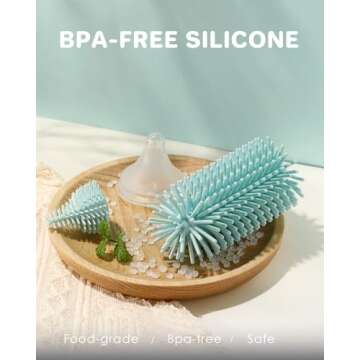 3 in 1 Baby Bottle Brush Cleaning Set, 13.4" Long Handle Bottle Brush Cleaner, Including Silicone Bottle Brush, Nipple Brush, Straw Brush, BPA-Free, Newborn Baby Essentials Must-Haves (Blue)